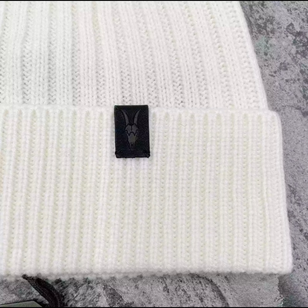 ALLSAINTS Mix Rib WOOL BLEND Unisex Chalk Cuff Knit BEANIE HAT SET One Size NEW